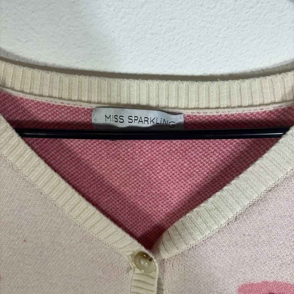 Miss Sparkling Womens Pink Bow Cardigan Sweater Cream Coquette Button Front - Picture 2 of 6